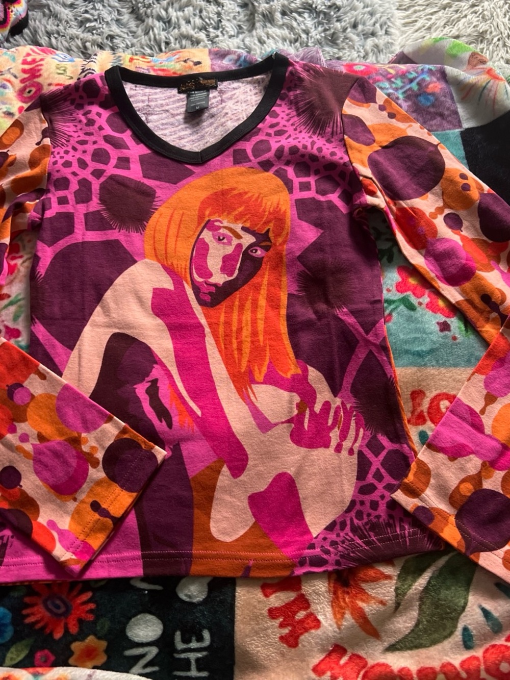 Custo Barcelona Graphic Long Sleeve Top in Pink & Purple